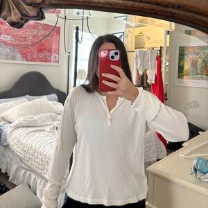 Brandy Melville White Long Sleeve Henley Shirt